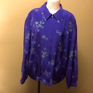 Vintage VTG Alfred Dunner 100% Silk Purple Pattern Windbreaker Light Jacket - 10